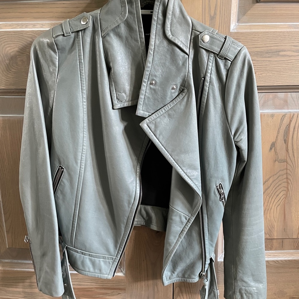 Sage Green Leather Mackage Moto Jacket EUC XS